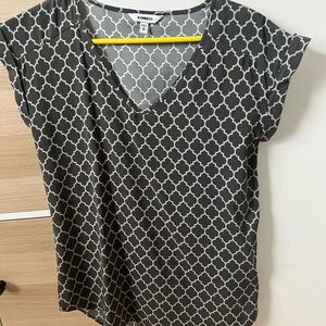 Express Black and White Fitted Cap Sleeve Blouse